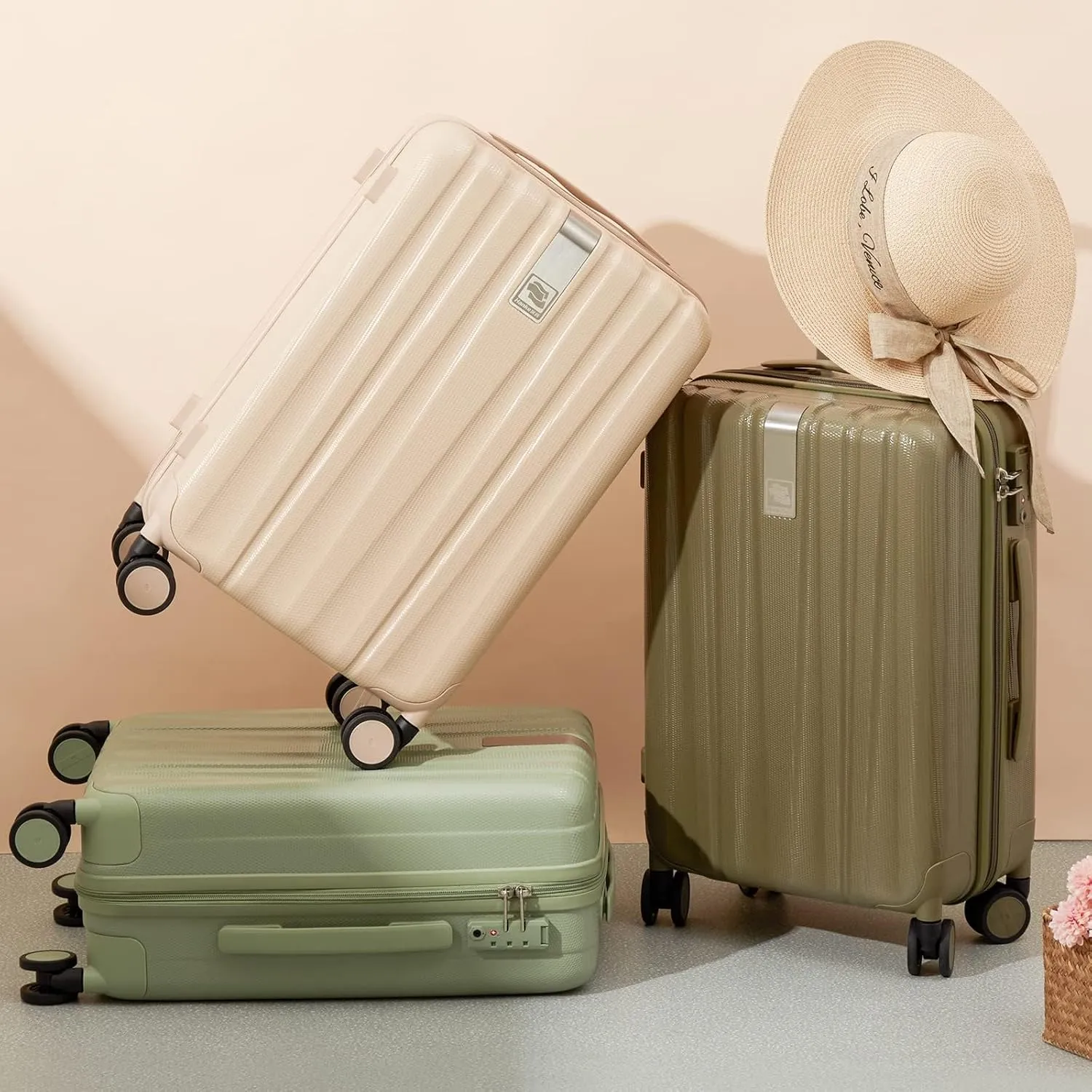 Hanke Luggage Sets 2 piece Carry On Luggage with Wheels PC Hard Shell Suitcases Lightweight Checked Travel Luggage Large Travel Suitcase Woman Men 20/29 Inch(Bamboo Green)