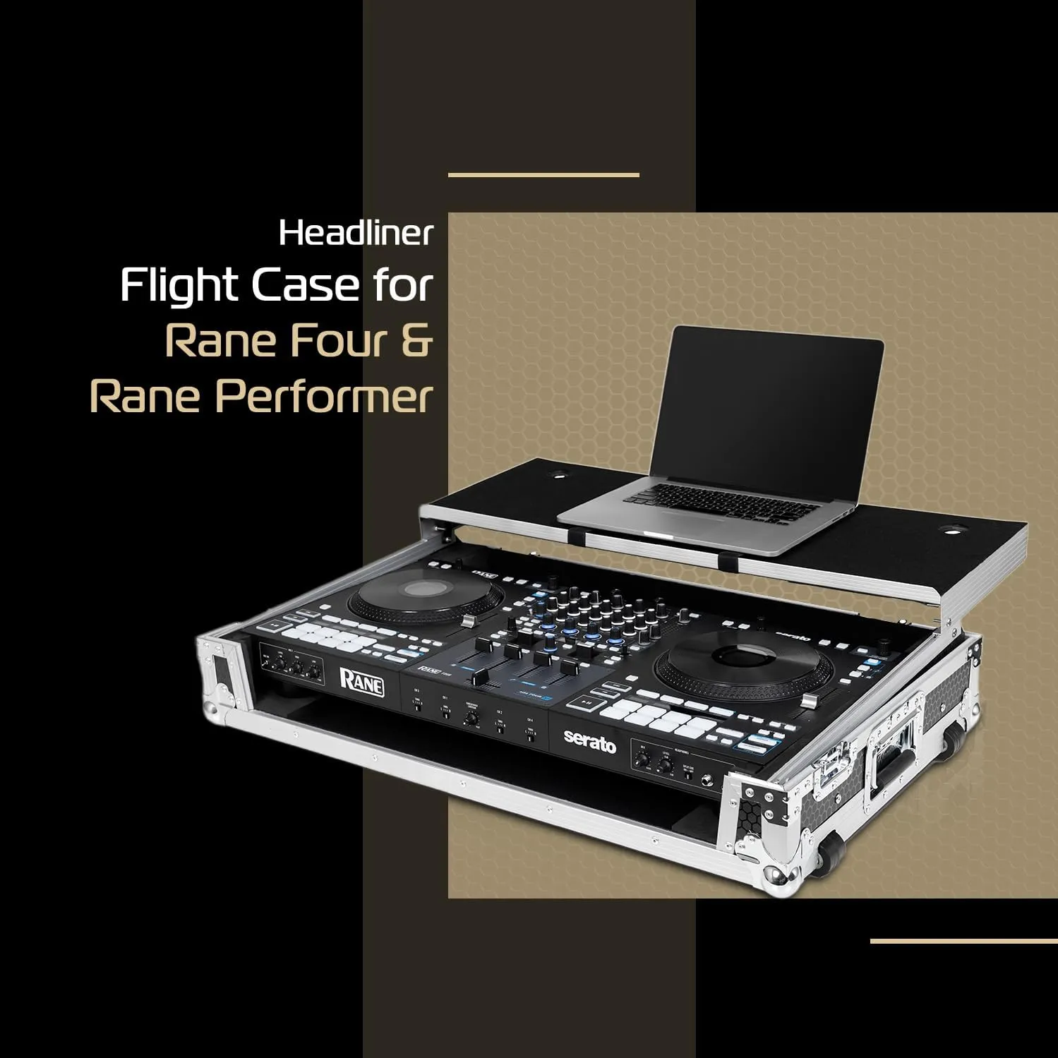 Headliner Flight Case Compatible with Rane Four & Rane Performer with Laptop Platform & Wheels