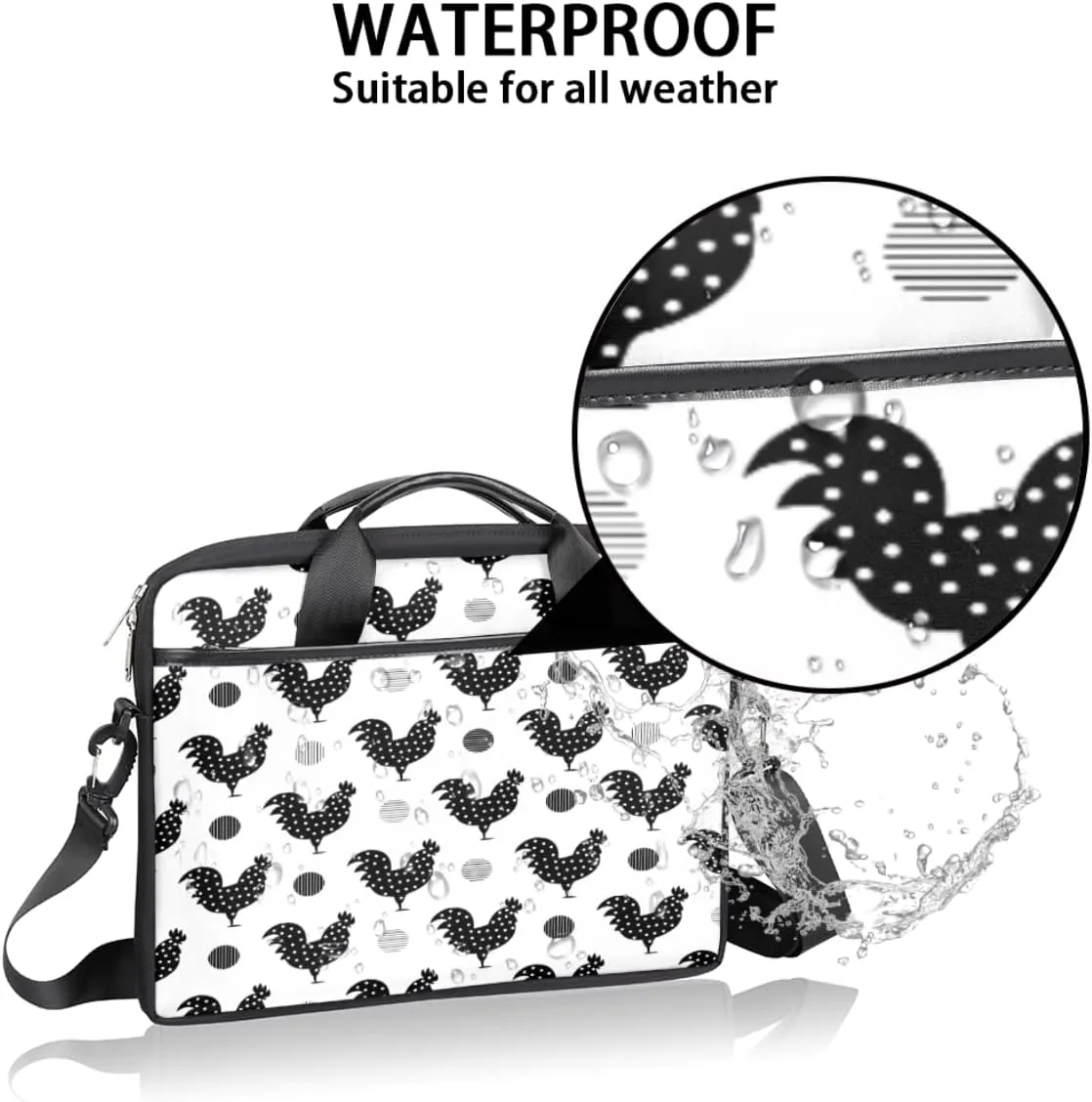 Hens And Chickens Black Background Laptop Shoulder Messenger Bag Waterproof Laptop Briefcase Handle Padded Strap