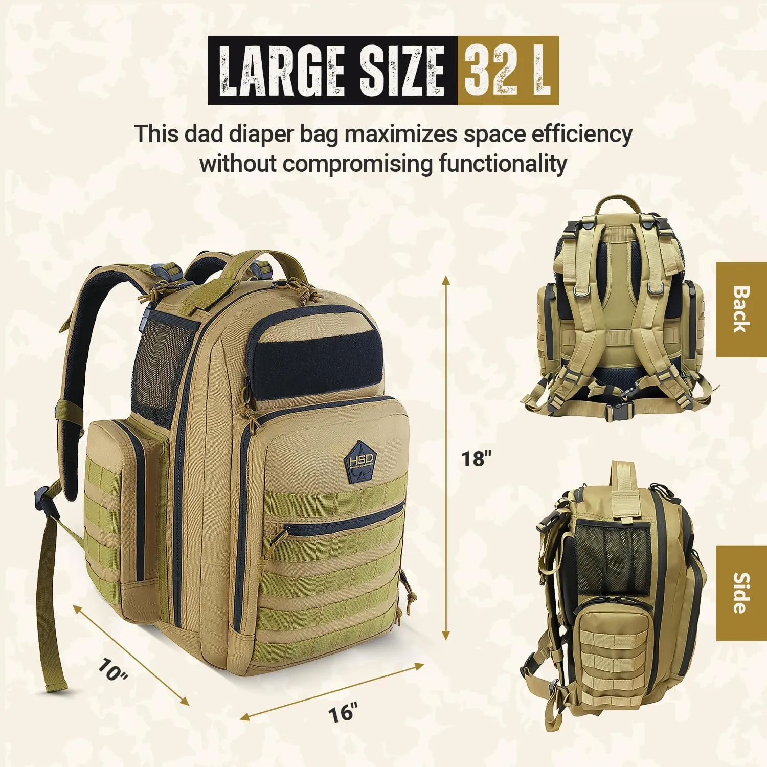 HighSpeedDaddy - Baby Diaper Backpack, Military-Grade, Waterproof, Compact Baby Travel Bag w/Stroller Straps & Tablet Sleeve
