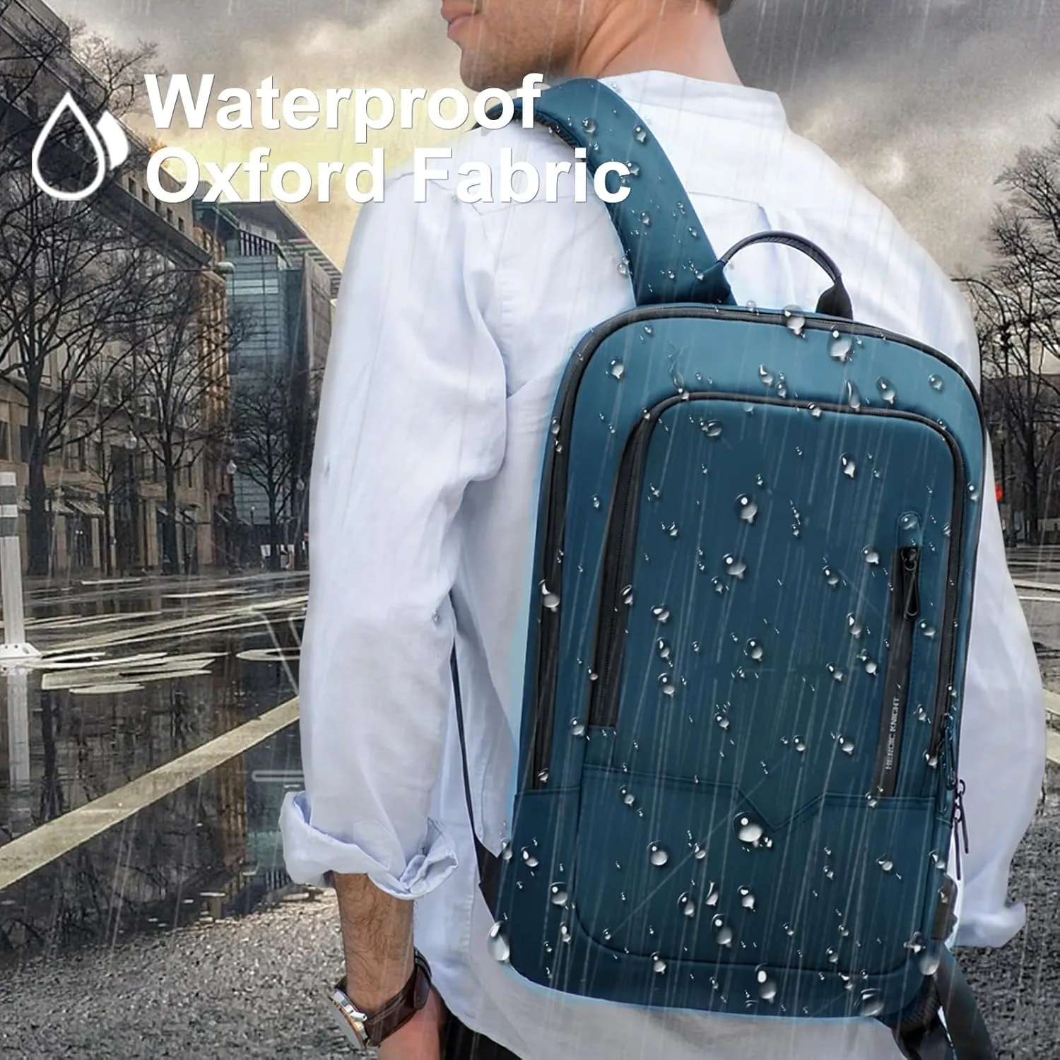 hk Backpack for Men Business Slim Backpack with USB Charger Computer Lightweight Anti-theft Travel (Dark Blue, 15.6 Inch)