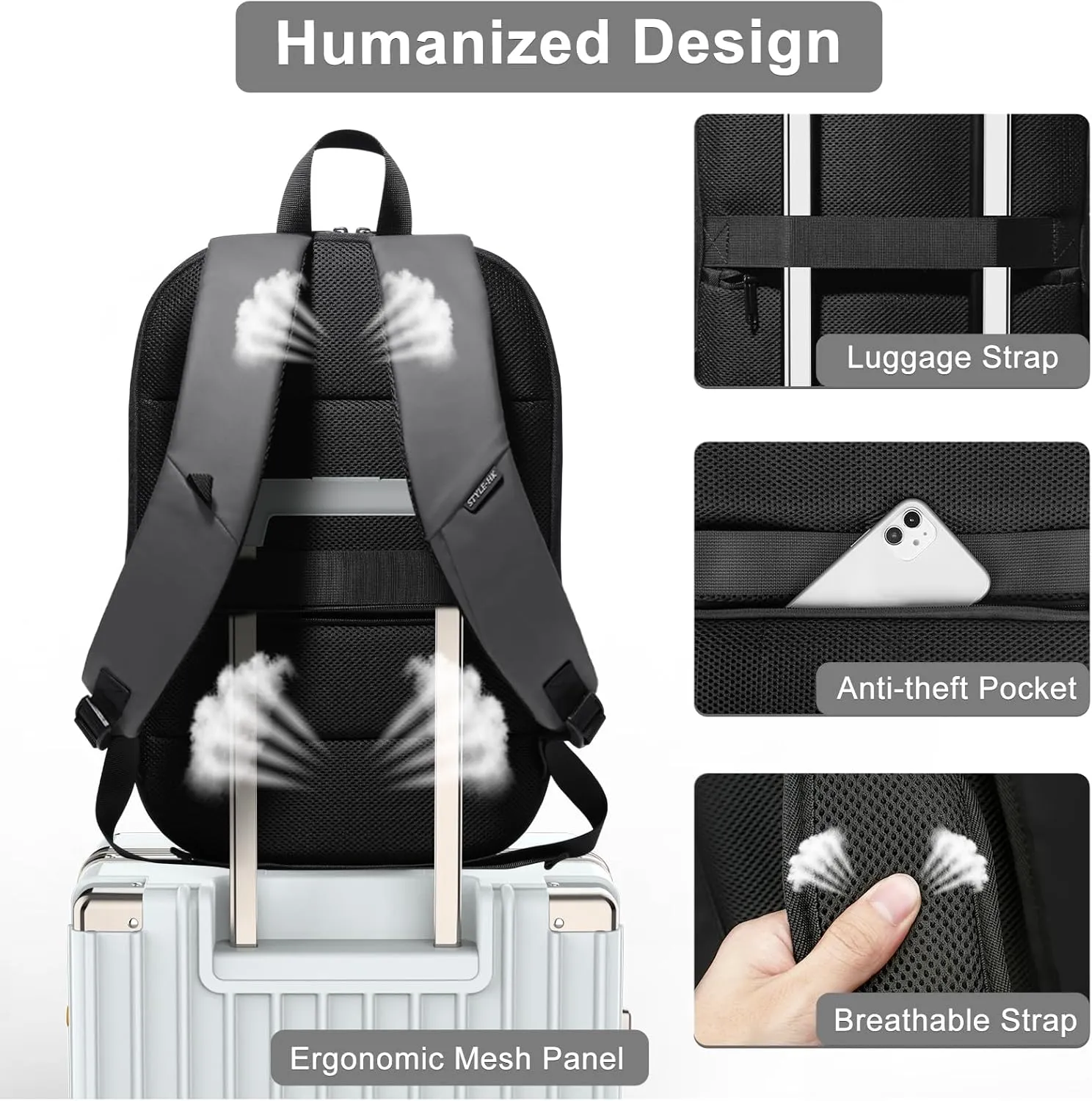 hk Business Backpack for Men 17 Inch,Slim & Expandable Waterproof Travel Laptop Backpack with USB Charger Port (Dark Grey)