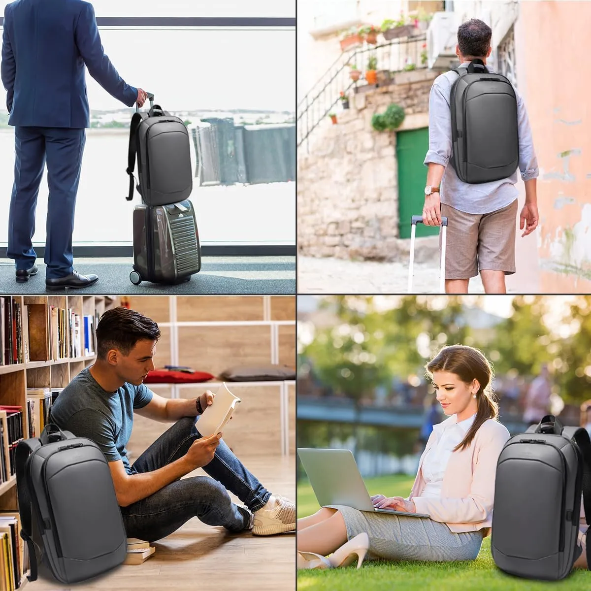 hk Business Backpack for Men 17 Inch,Slim & Expandable Waterproof Travel Laptop Backpack with USB Charger Port (Dark Grey)