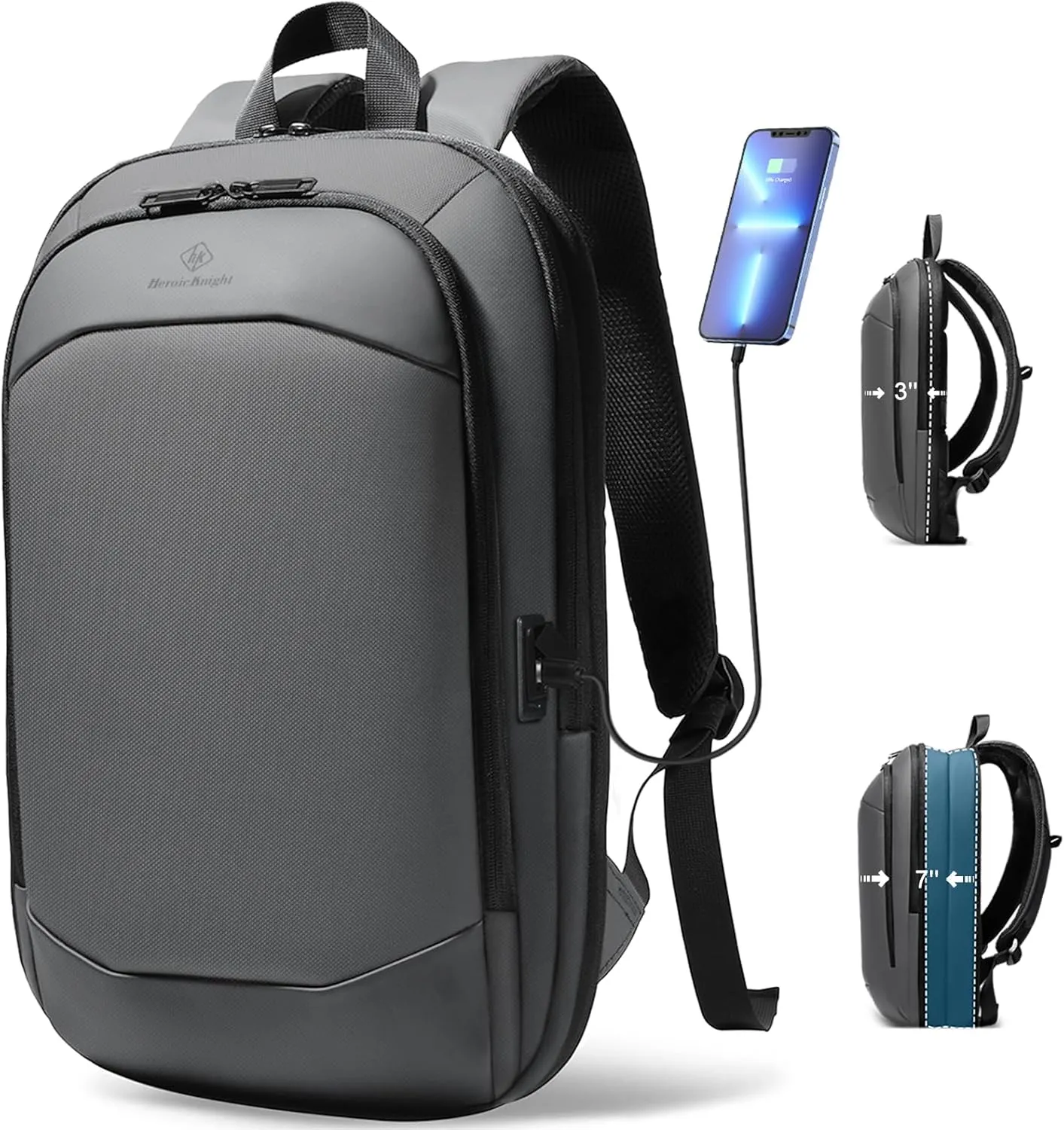 hk Business Backpack for Men 17 Inch,Slim & Expandable Waterproof Travel Laptop Backpack with USB Charger Port (Dark Grey)