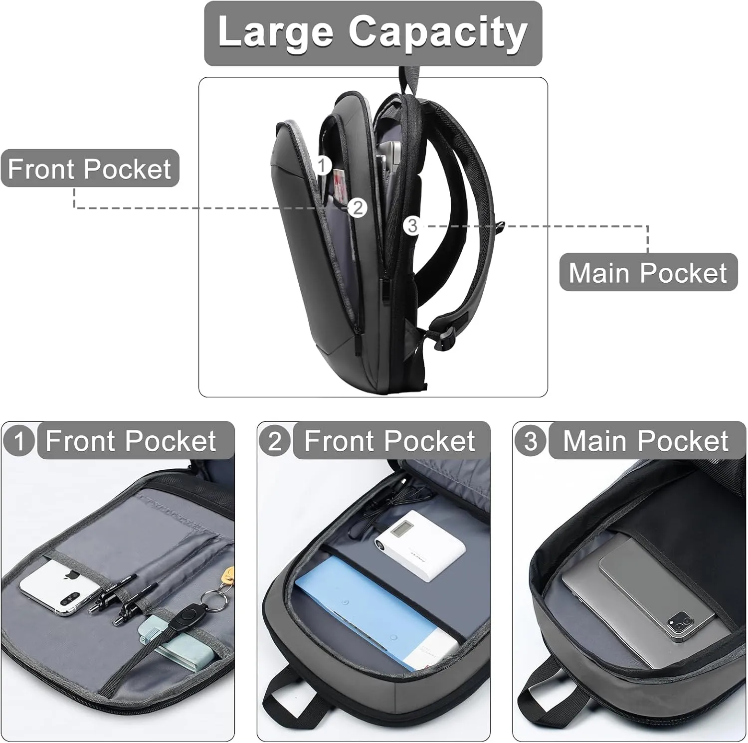 hk Business Backpack for Men 17 Inch,Slim & Expandable Waterproof Travel Laptop Backpack with USB Charger Port (Dark Grey)