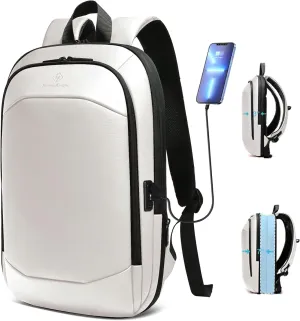 hk Business Backpack for Men 17 Inch,Slim & Expandable Waterproof Travel Laptop Backpack with USB Charger Port (White)
