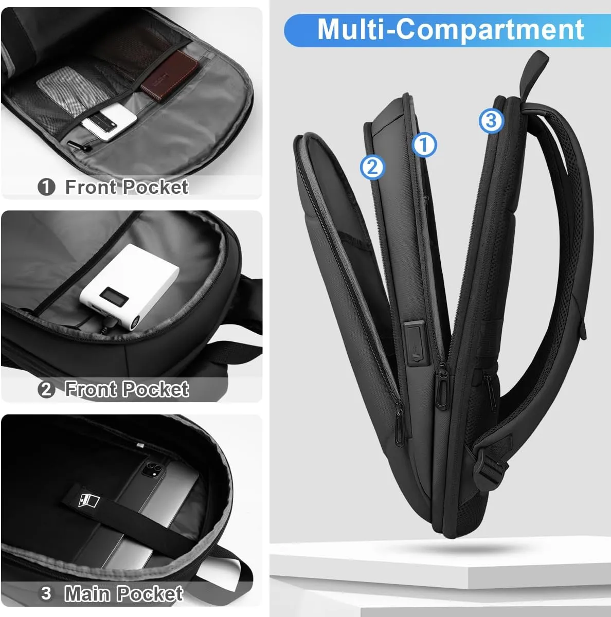 hk Business Backpack for Men 17 Inch,Slim & Expandable Waterproof Travel Laptop Backpack with USB Charging,Anti-Theft Lightweight Large Work Computer Bag,College Laptop Backpacks Gifts for Men Women
