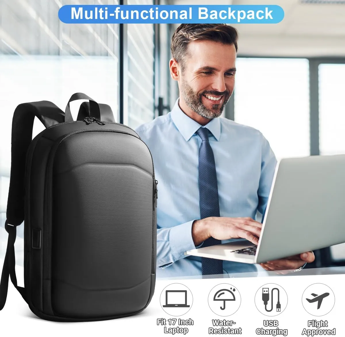 hk Business Backpack for Men 17 Inch,Slim & Expandable Waterproof Travel Laptop Backpack with USB Charging,Anti-Theft Lightweight Large Work Computer Bag,College Laptop Backpacks Gifts for Men Women