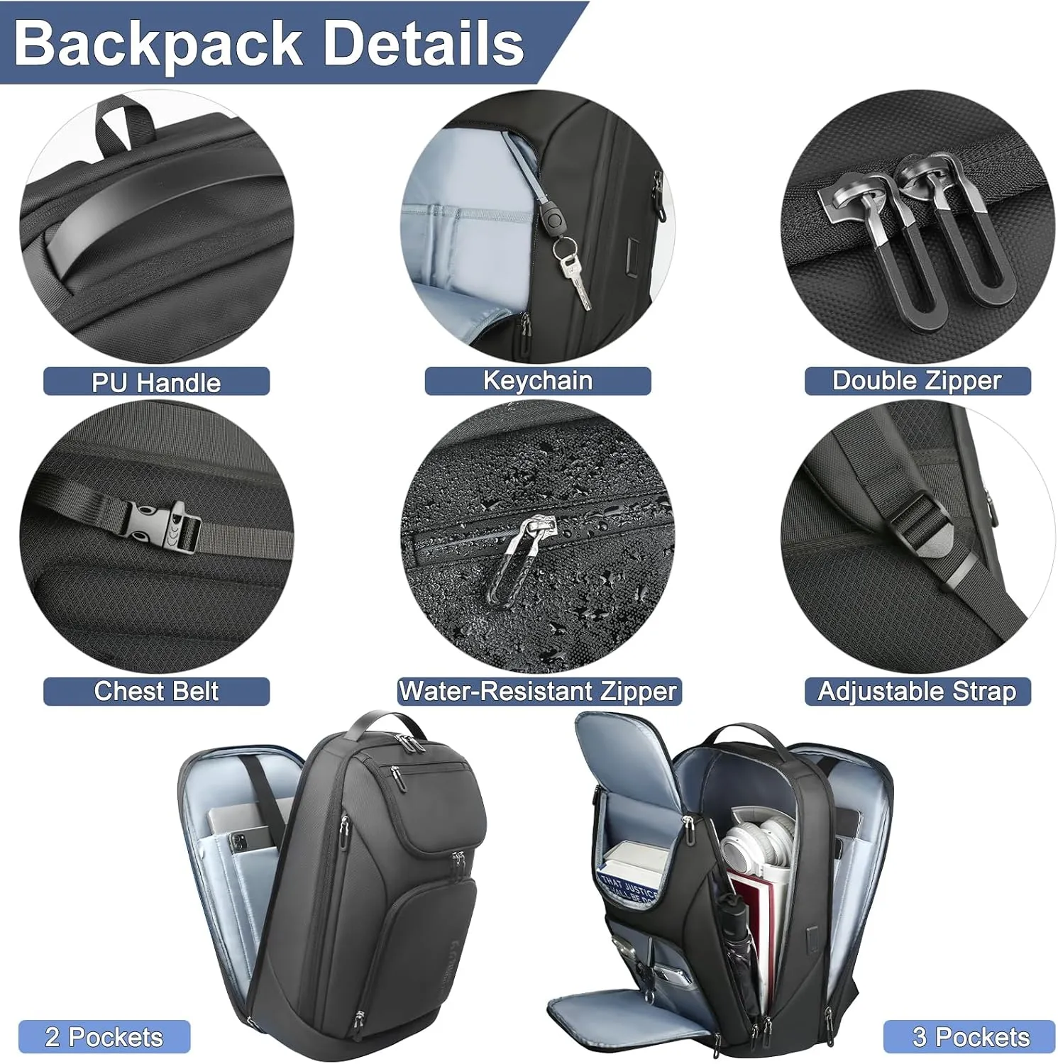 hk Business Smart Backpack for Men Anti-Theft for 17.3 Inch Laptop with USB Charging Port Water-Resistant Large Durable Compact 30L for Travel College Work-Black