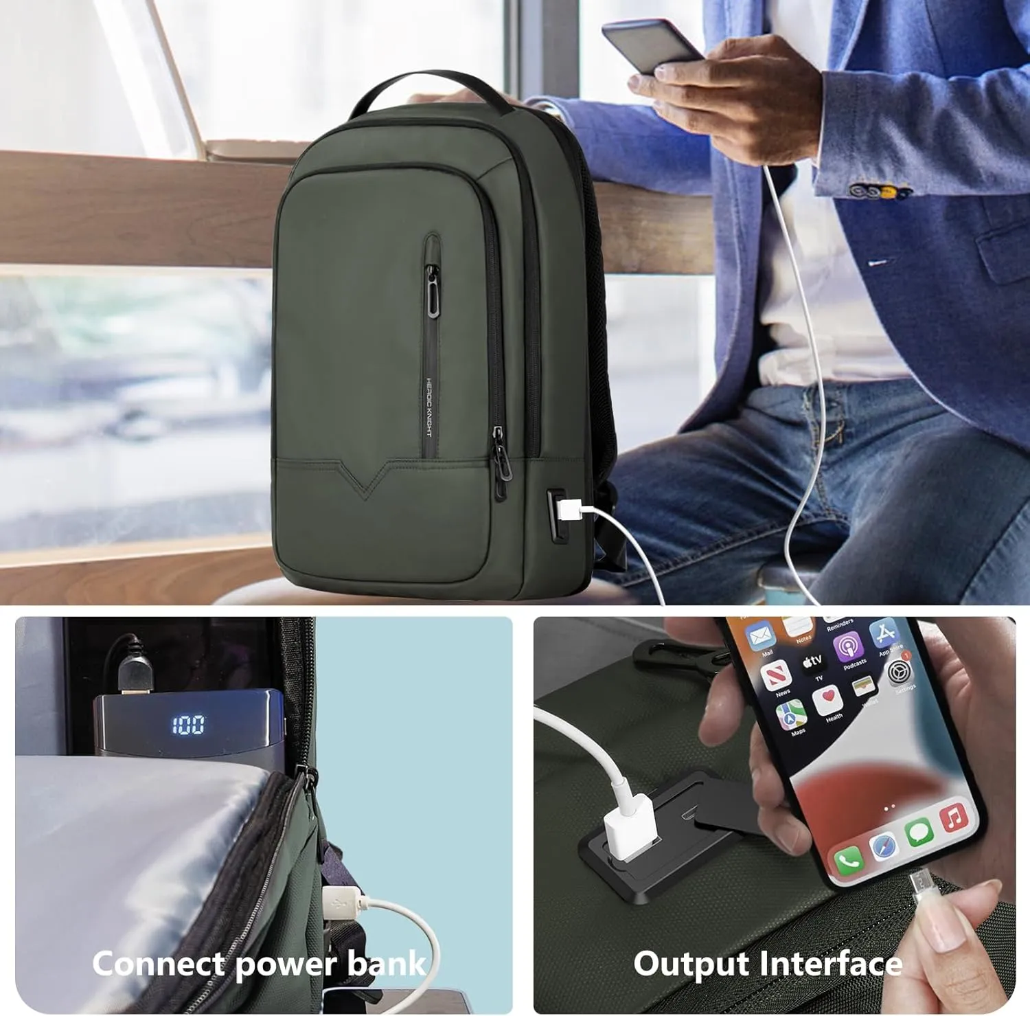 hk Laptop Backpack for Men Expandable Smart Business Backpack with USB Charging Port Water Resistant Anti-theft Lightweight 15.6 Inch Computer Laptop Bag for Office College Commute Travel Work-Green