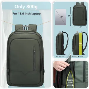 hk Laptop Backpack for Men Expandable Smart Business Backpack with USB Charging Port Water Resistant Anti-theft Lightweight 15.6 Inch Computer Laptop Bag for Office College Commute Travel Work-Green