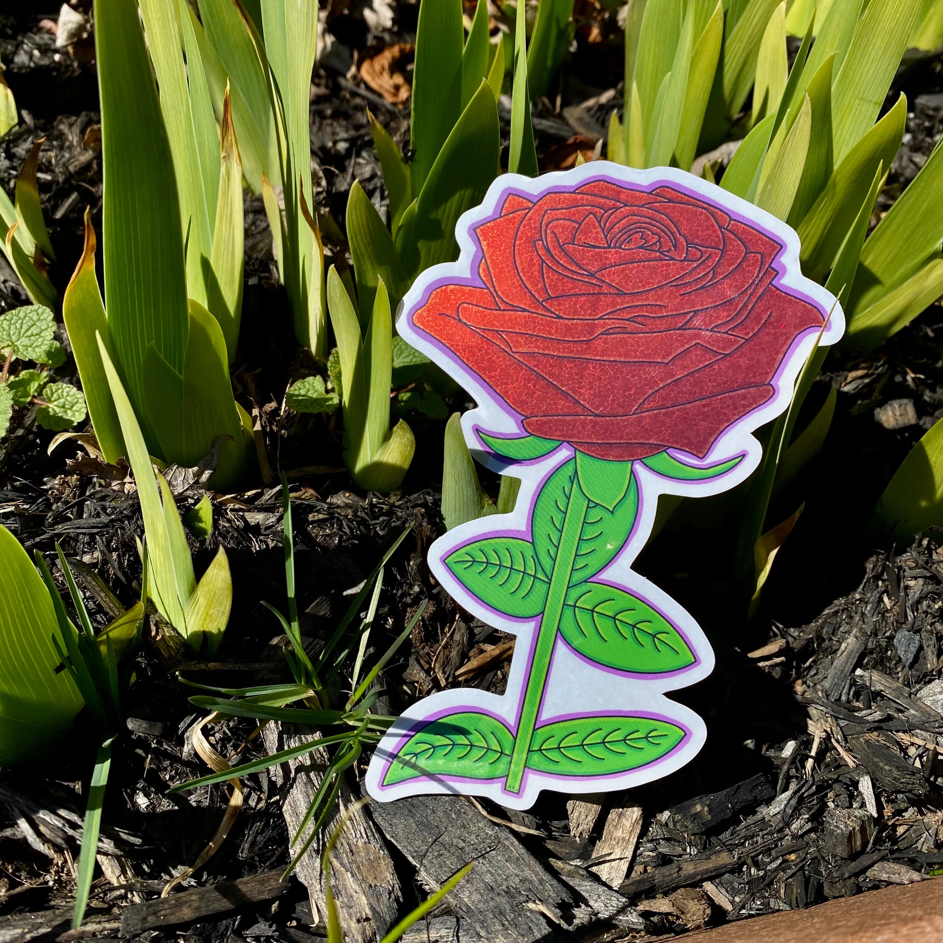 Holographic Glitter Rose Sticker🌹(Red)