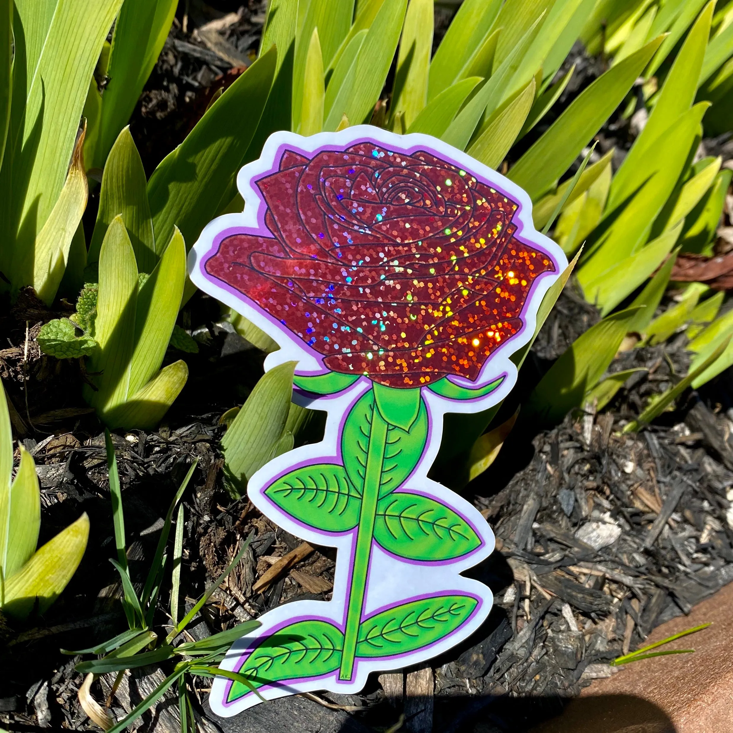 Holographic Glitter Rose Sticker🌹(Red)