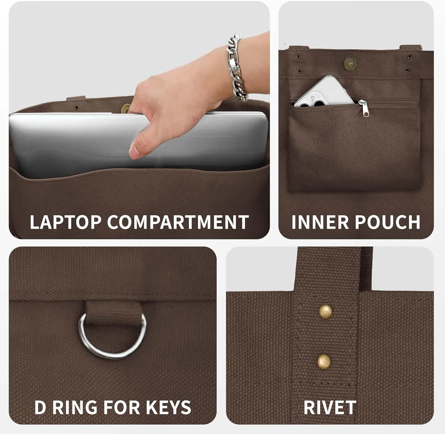 HOMESPON Large Canvas Tote Bag for Women Everything Bag with Pockets and Laptop Sleeve