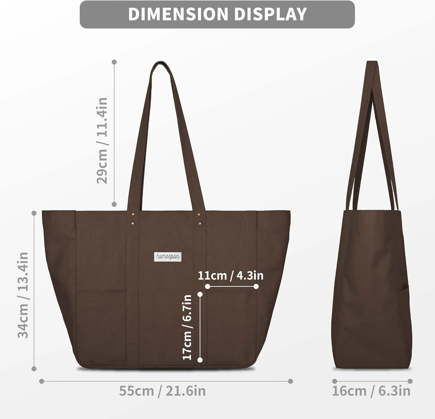 HOMESPON Large Canvas Tote Bag for Women Everything Bag with Pockets and Laptop Sleeve