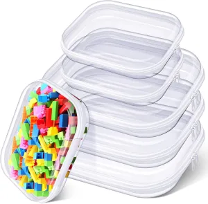 Hoolerry 6 Pcs Hard Clear Zipper Case Transparent Zipper Hard Pouch for Snacks Makeup Bag Hard Plastic Cosmetic Bag with Zipper Portable Travel Organizer for Makeup Storage (White,Big,Medium)