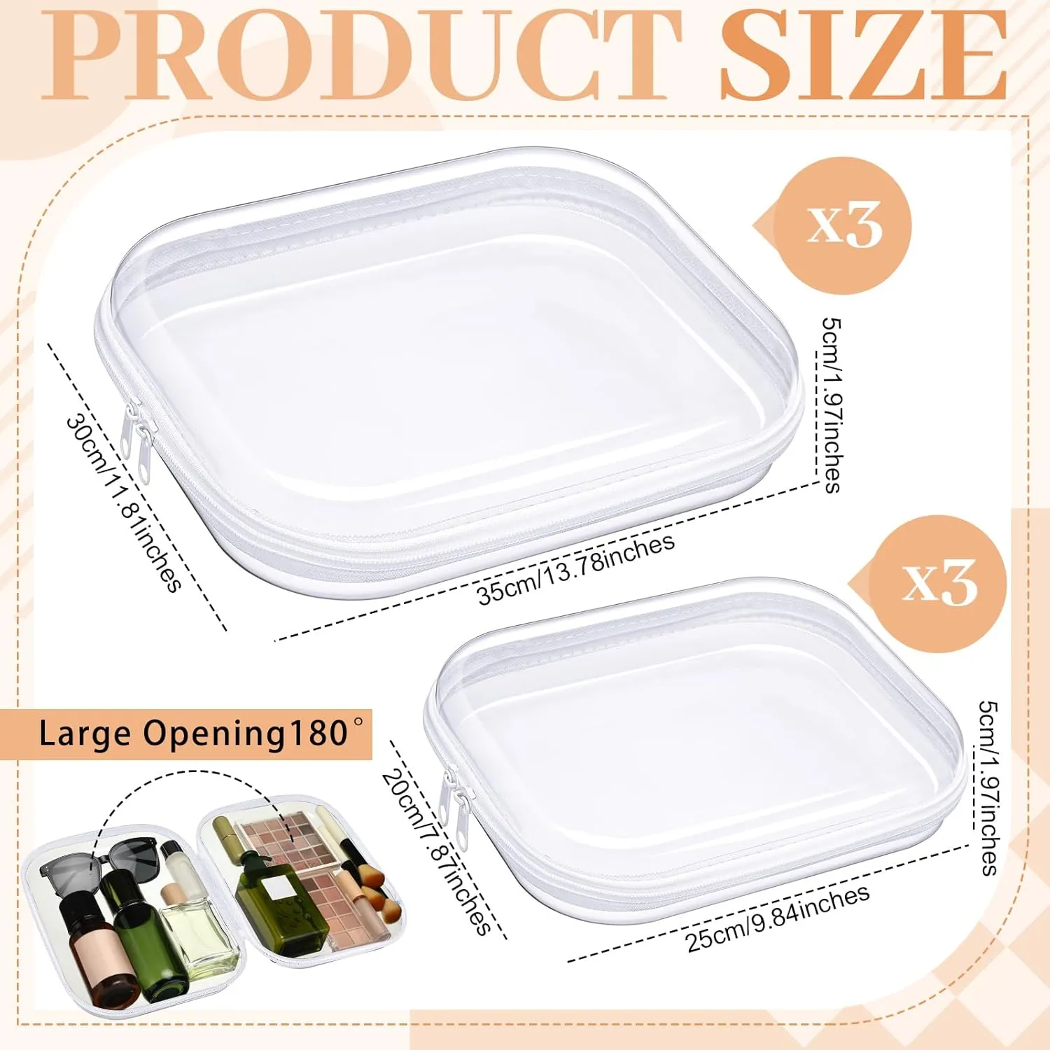 Hoolerry 6 Pcs Hard Clear Zipper Case Transparent Zipper Hard Pouch for Snacks Makeup Bag Hard Plastic Cosmetic Bag with Zipper Portable Travel Organizer for Makeup Storage (White,Big,Medium)