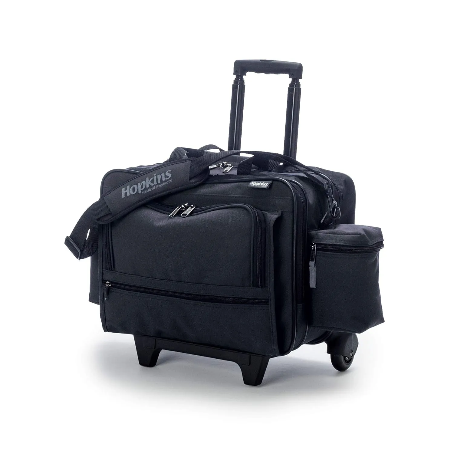 Hopkins Medical Products Rolling Med Bag with EZ-View: Waterproof, Ultimate Mobility for Healthcare Pros, 39.5" Handle, 16" x 3" x 12", Black