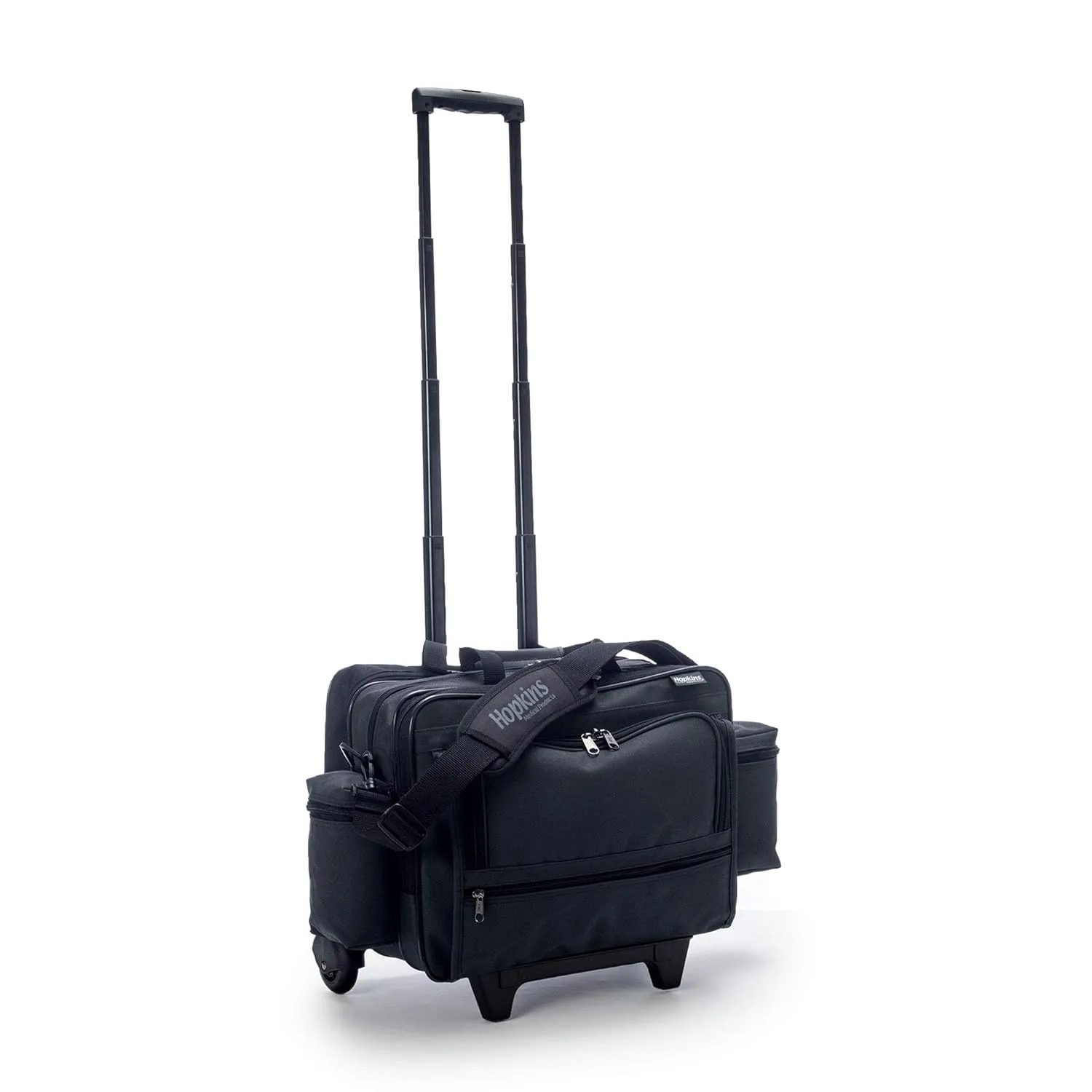 Hopkins Medical Products Rolling Med Bag with EZ-View: Waterproof, Ultimate Mobility for Healthcare Pros, 39.5" Handle, 16" x 3" x 12", Black