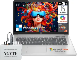 HP 2025 17.3 Touch Screen Laptop PC, 17 Inch Laptop Touchscreen, AMD Ryzen 5(6-Cores), 64GB RAM 1.5TB Storage (1TB SSD 512GB Docking Set), Windows 11 Pro Lifetime Office, 10-Key Number Pad