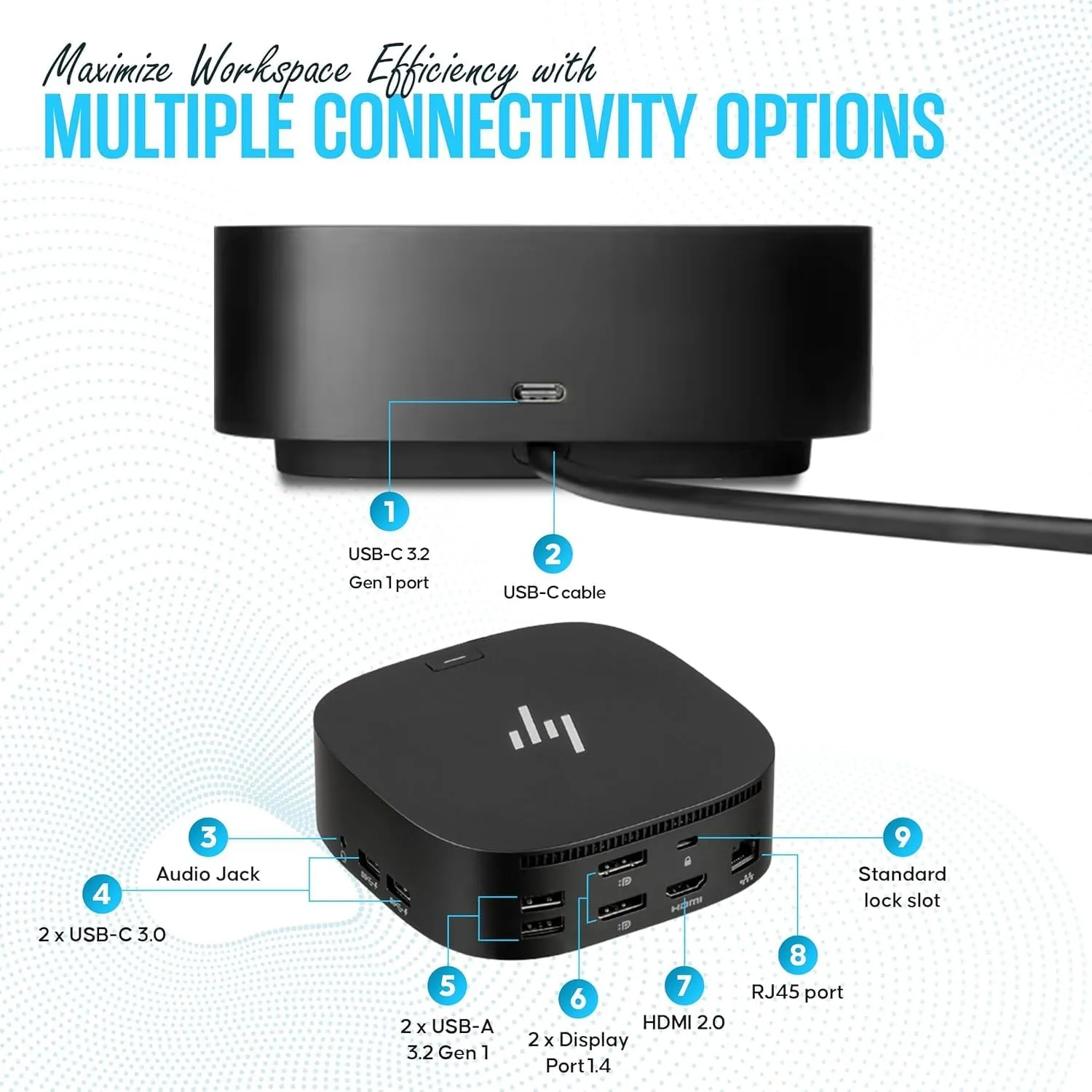 HP 26D32AA USB-C Dock G5 Bundle - HP Docking Station for Laptop Dual Monitor and Charging - with 120, HDMI Cable, DisplayPort Cable - Dock G5 Station