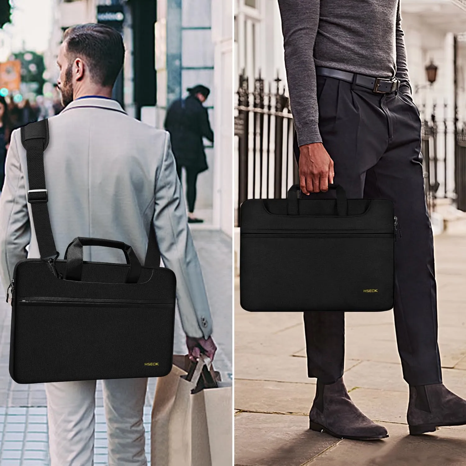 Hseok Slim Laptop Shoulder Bag 13-14 inch HandBag with Small Case Compatible with MacBook Pro 14" M4/M3/M2/M1 2025-2021, 13.3" Mac Air/Pro, XPS 13/14 and Most 13"-14" Notebooks,Black