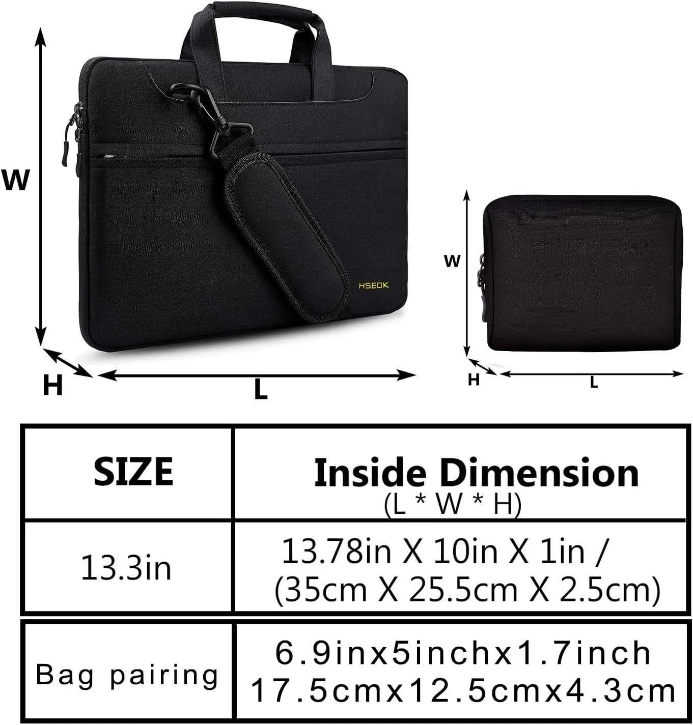 Hseok Slim Laptop Shoulder Bag 13-14 inch HandBag with Small Case Compatible with MacBook Pro 14" M4/M3/M2/M1 2025-2021, 13.3" Mac Air/Pro, XPS 13/14 and Most 13"-14" Notebooks,Black