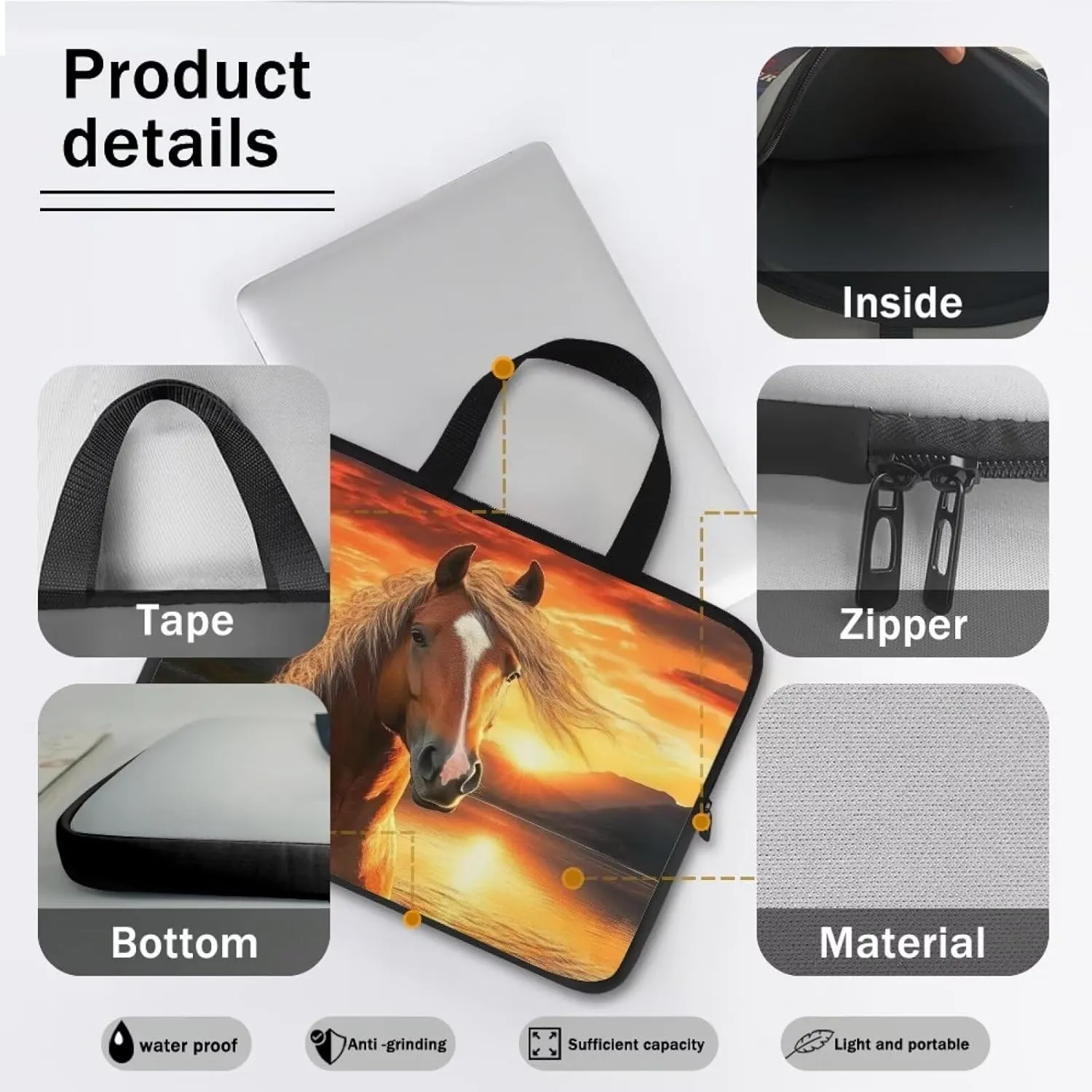 HUGS IDEA Laptop Sleeve Poratble Laptop Cover Computer Bag Tablet Carrying Case with Handle