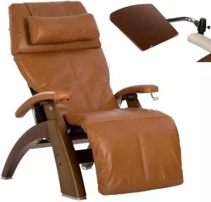 Human Touch PC-420 Manual Zero Gravity Perfect Chair Recliner Performance Upholstery Package Walnut   Laptop Desk - Saddle Premium Leather