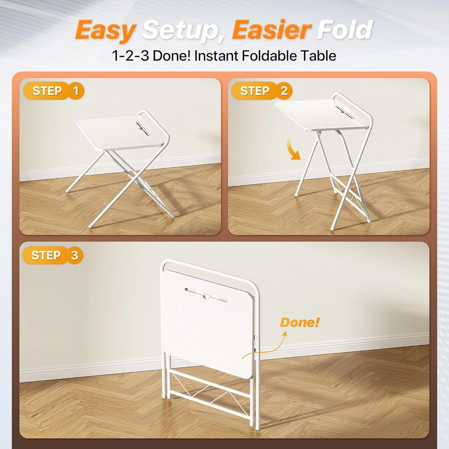Huuger Folding Desk with 3-Level Adjustable Height and Tablet Slot, 24 Inch Foldable Computer Desk for Small Spaces, Space Saving, Writing Work Table for Home Office, Bedroom, Study, White