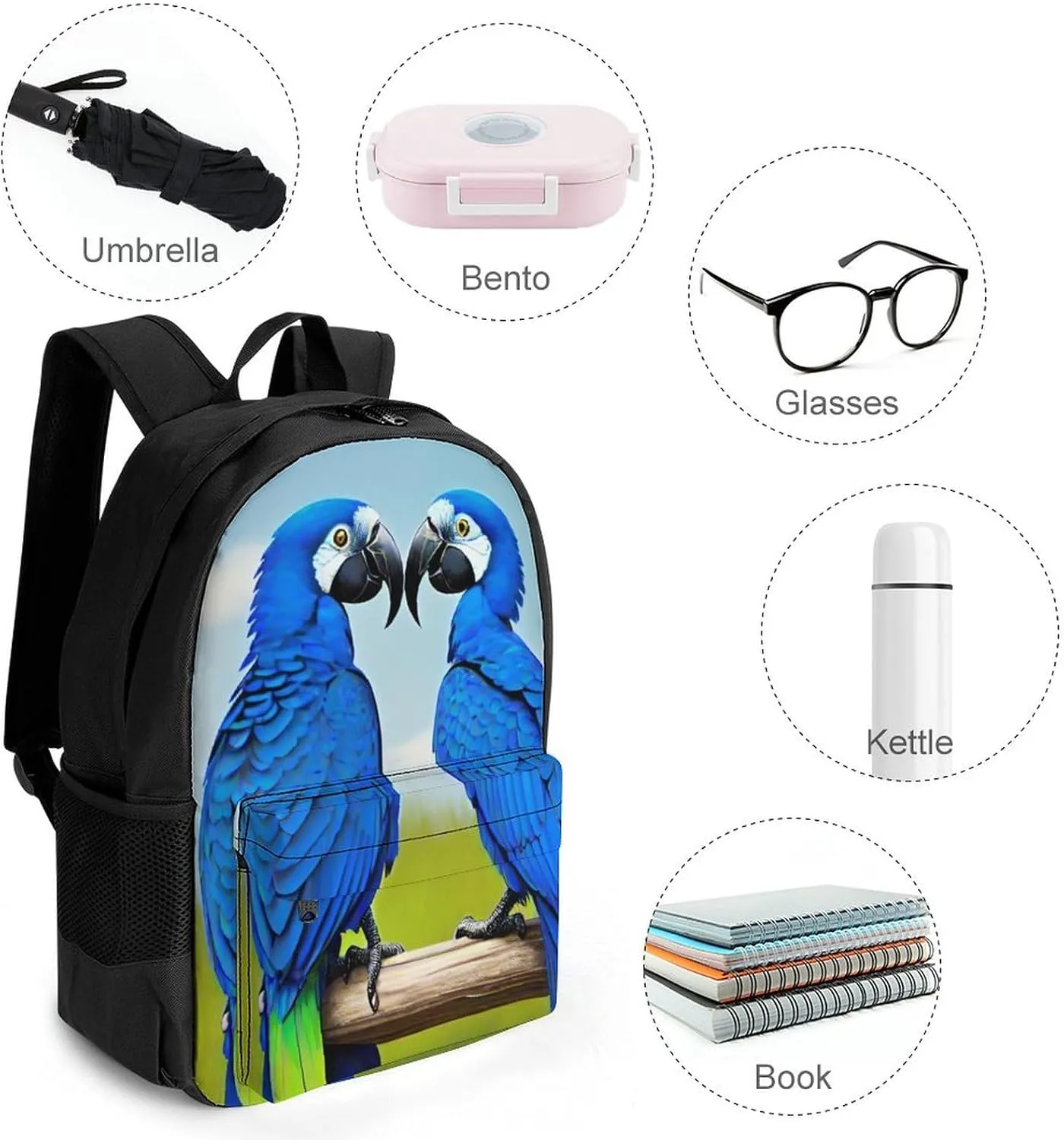 Hyacinth Macaw Art Daypack Polyester Anti-Theft Multipurpose Bookbag Big Capacity Gym Outdoor Hiking Backpack With Adjustable Shoulder Straps
