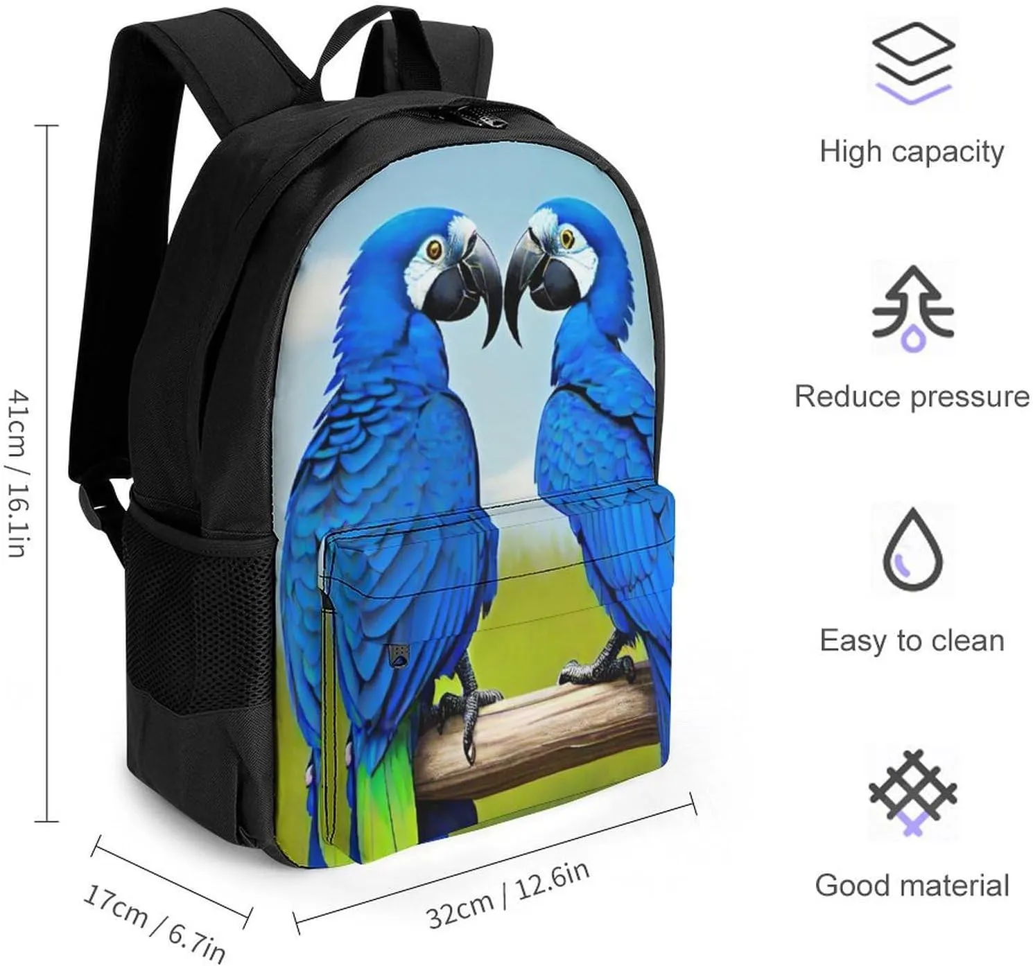 Hyacinth Macaw Art Daypack Polyester Anti-Theft Multipurpose Bookbag Big Capacity Gym Outdoor Hiking Backpack With Adjustable Shoulder Straps