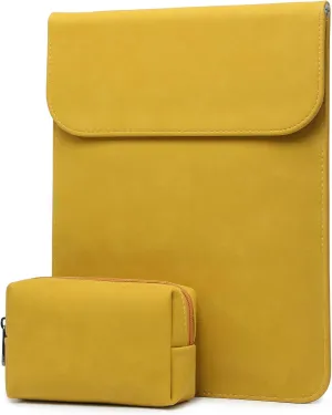 HYZUO 15 Inch Laptop Sleeve Bag for MacBook Air 15 M4 A3241 M3 M2 2025-2023, 15" Surface Laptop 7/6/5/4/3, MacBook Pro 15 2019-2016, Faux Suede Leather Case Cover with Carry Pouch, Olive Yellow