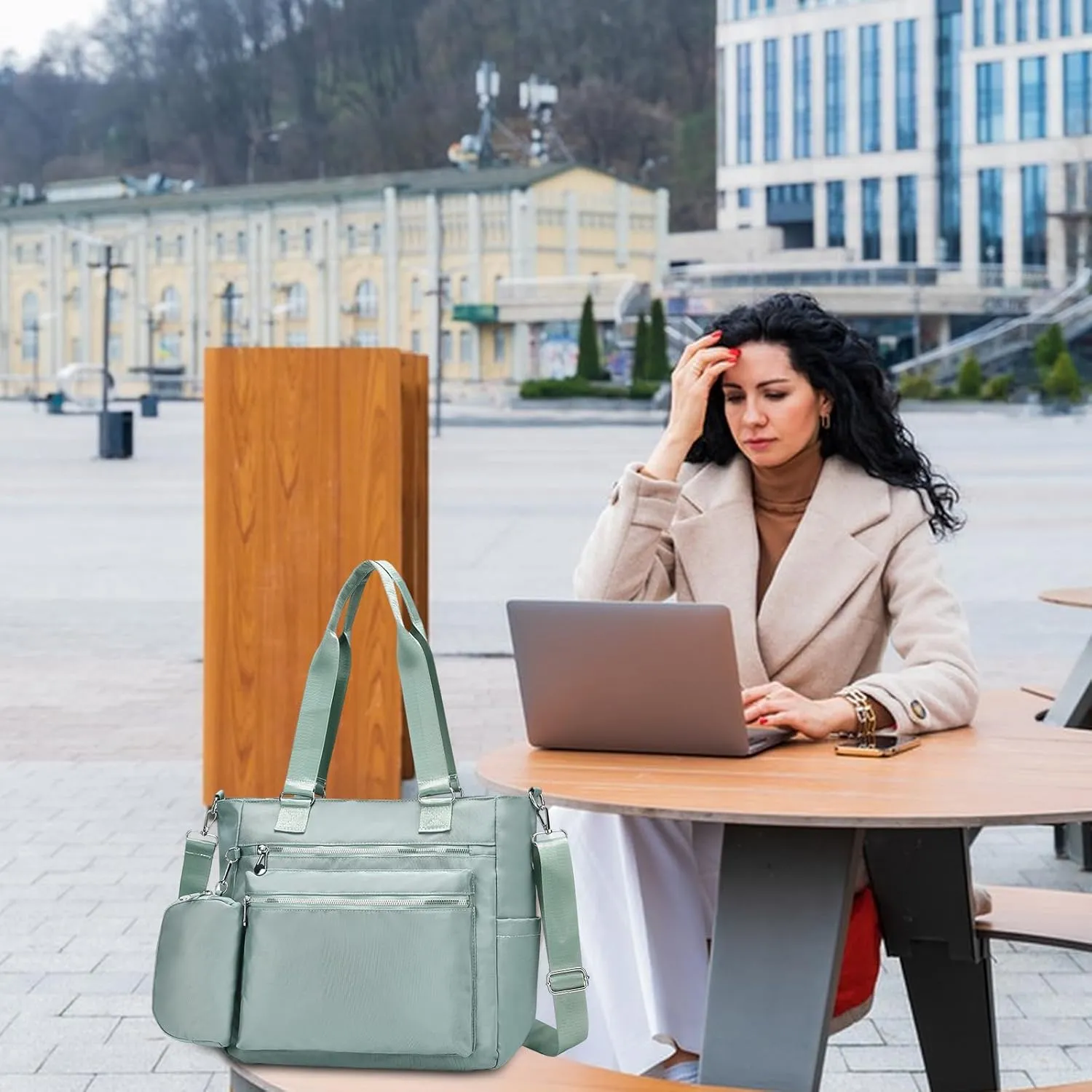I IHAYNER Laptop Tote Bag for Women 15.6 Inch Waterproof Canvas Work Bag Business Briefcase Computer Bags for Travel