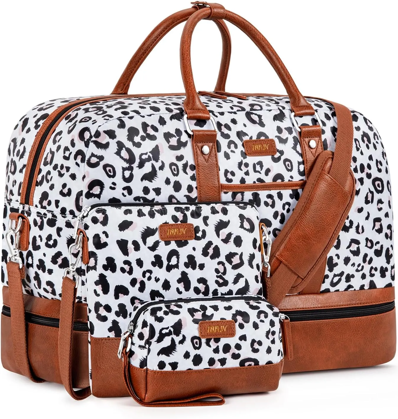 IBFUN Weekender Bags for Women, Large Overnight Bag Canvas Travel Duffel Bag Carry On Tote with Shoe Compartment 21" 3Pcs Set