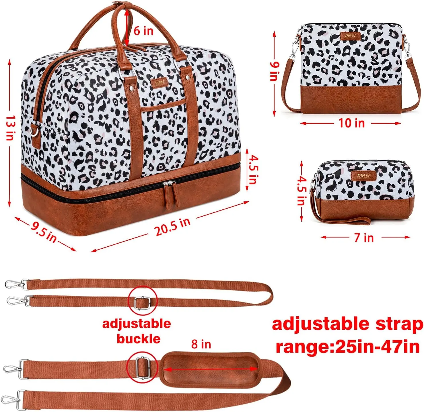 IBFUN Weekender Bags for Women, Large Overnight Bag Canvas Travel Duffel Bag Carry On Tote with Shoe Compartment 21" 3Pcs Set