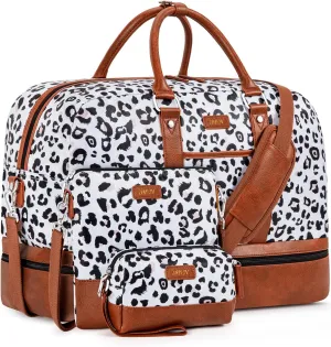 IBFUN Weekender Bags for Women, Large Overnight Bag Canvas Travel Duffel Bag Carry On Tote with Shoe Compartment 21" 3Pcs Set