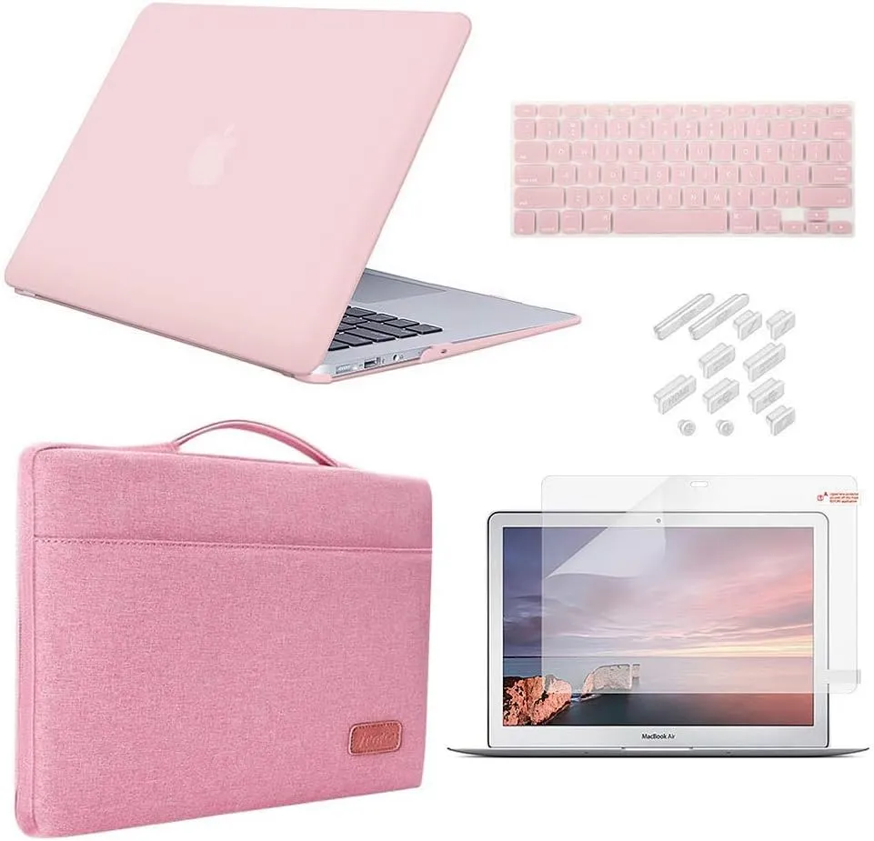 iCasso Compatible with MacBook Pro 15 Inch Case 2019-2016 Release Model A1990/A1707 Bundle 5 in 1, Hard Plastic Case,Sleeve,Screen Protector,Keyboard Cover&Dust Plug for Mac Pro 15 -Rose Quartz