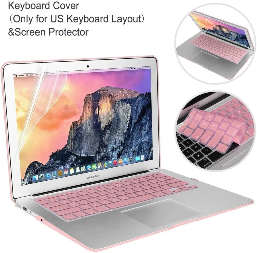 iCasso Compatible with MacBook Pro 15 Inch Case 2019-2016 Release Model A1990/A1707 Bundle 5 in 1, Hard Plastic Case,Sleeve,Screen Protector,Keyboard Cover&Dust Plug for Mac Pro 15 -Rose Quartz