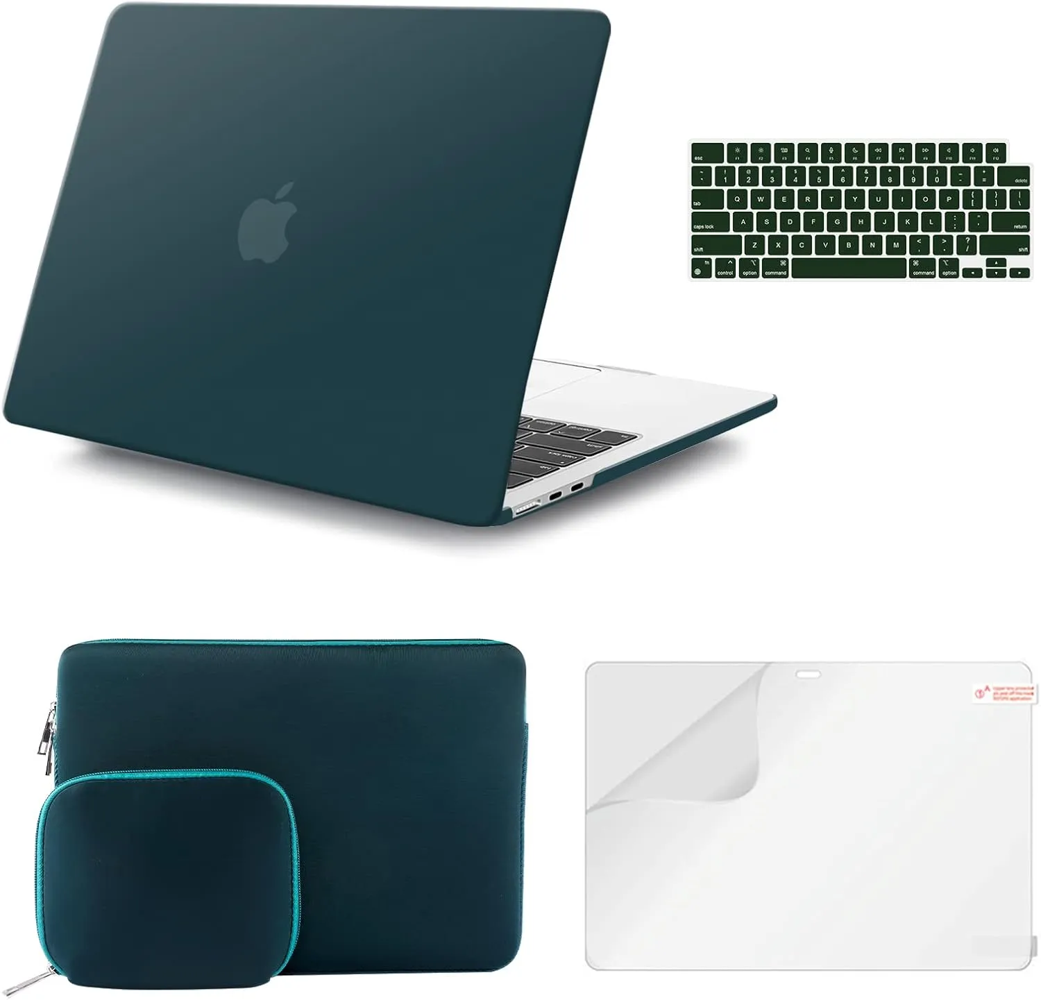 iCasso for MacBook Air 13.6 inch Case 2025-2022 Release M4 M3 M2 Chip Release A3240 A3113 A2681, Matte Hard Shell Case&Laptop Sleeve&Screen Protector&Keyboard Cover for Mac Air 13'', Dark Cyan