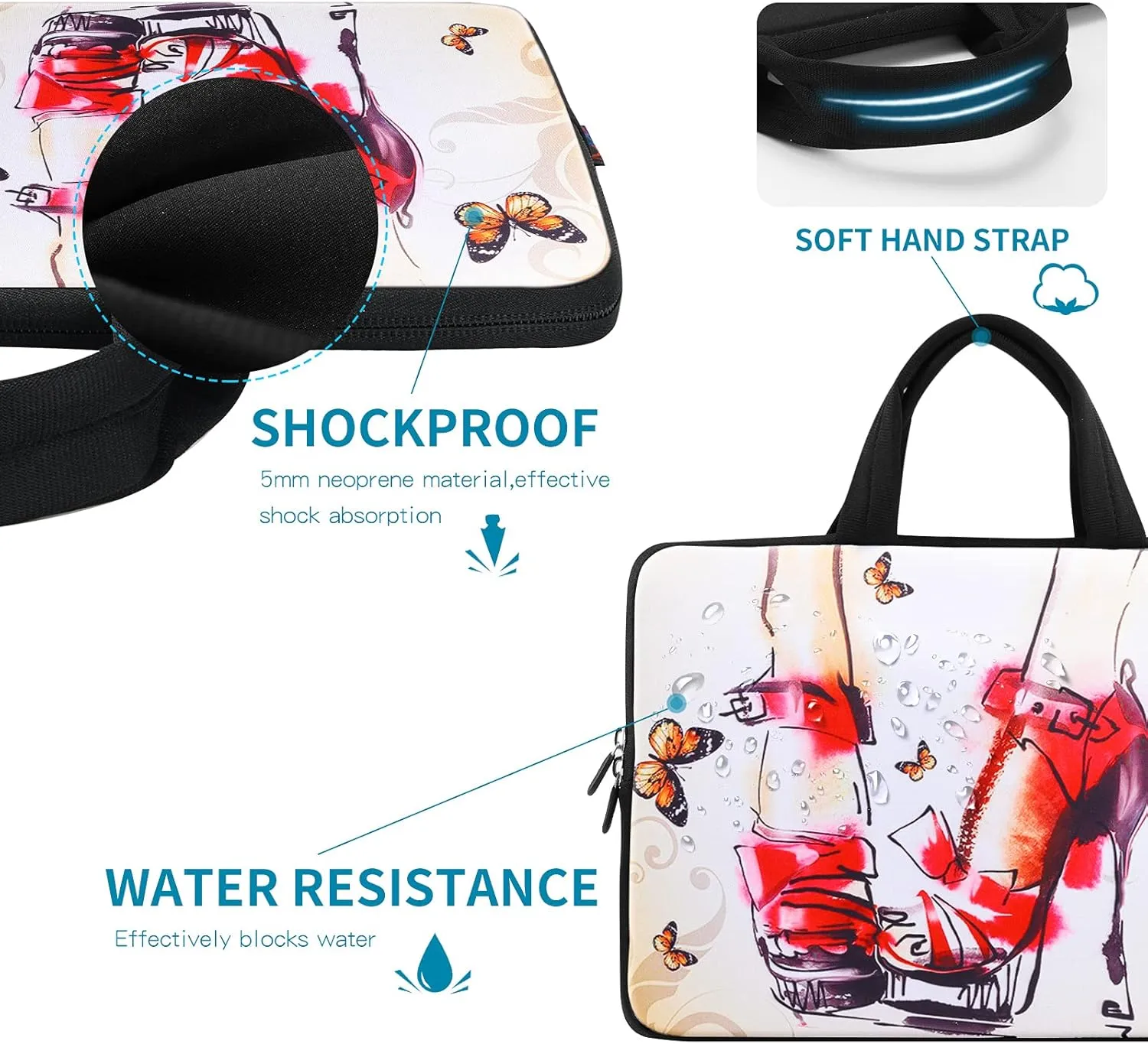 icolor 11 11.6 12 12.1 12.5 inch Laptop Carrying Bag Chromebook Case Notebook Ultrabook Handle Bag Tote Tablet Cover Neoprene Sleeve Laptop for Women Shoes
