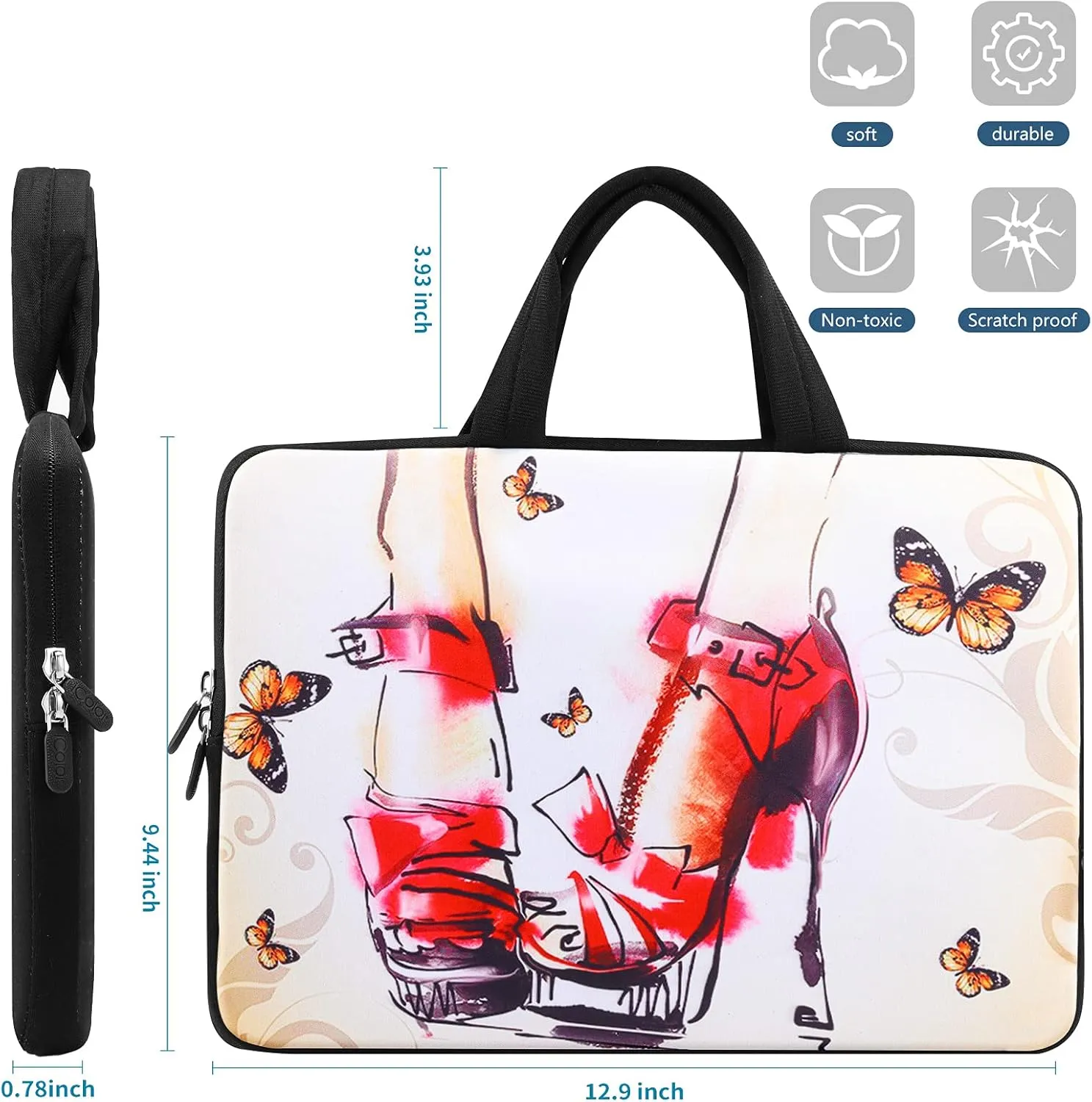 icolor 11 11.6 12 12.1 12.5 inch Laptop Carrying Bag Chromebook Case Notebook Ultrabook Handle Bag Tote Tablet Cover Neoprene Sleeve Laptop for Women Shoes