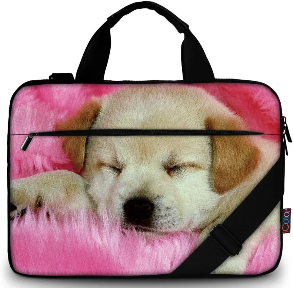 ICOLOR 15 15.4 15.6 Inch Canvas Laptop Shoulder Bag Sleeve Carrying Briefcase - Sleepy Dog