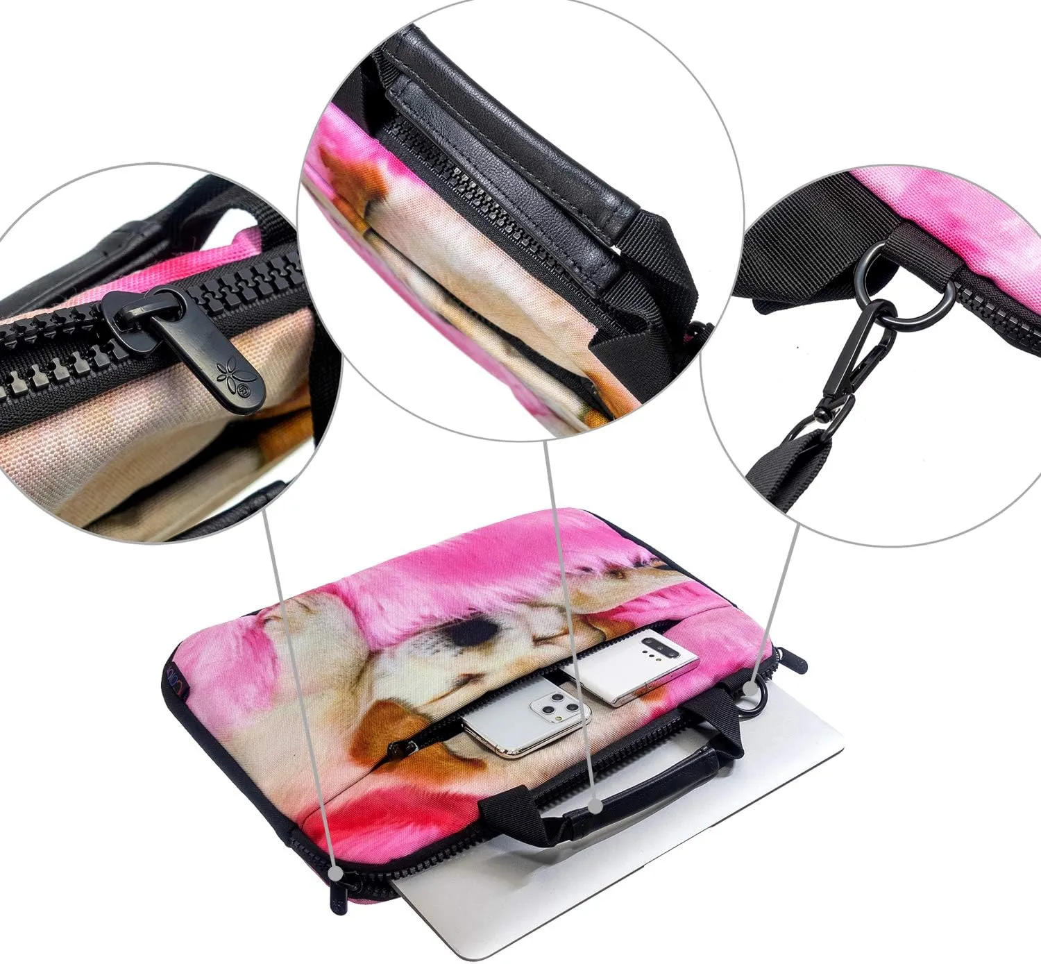 ICOLOR 15 15.4 15.6 Inch Canvas Laptop Shoulder Bag Sleeve Carrying Briefcase - Sleepy Dog