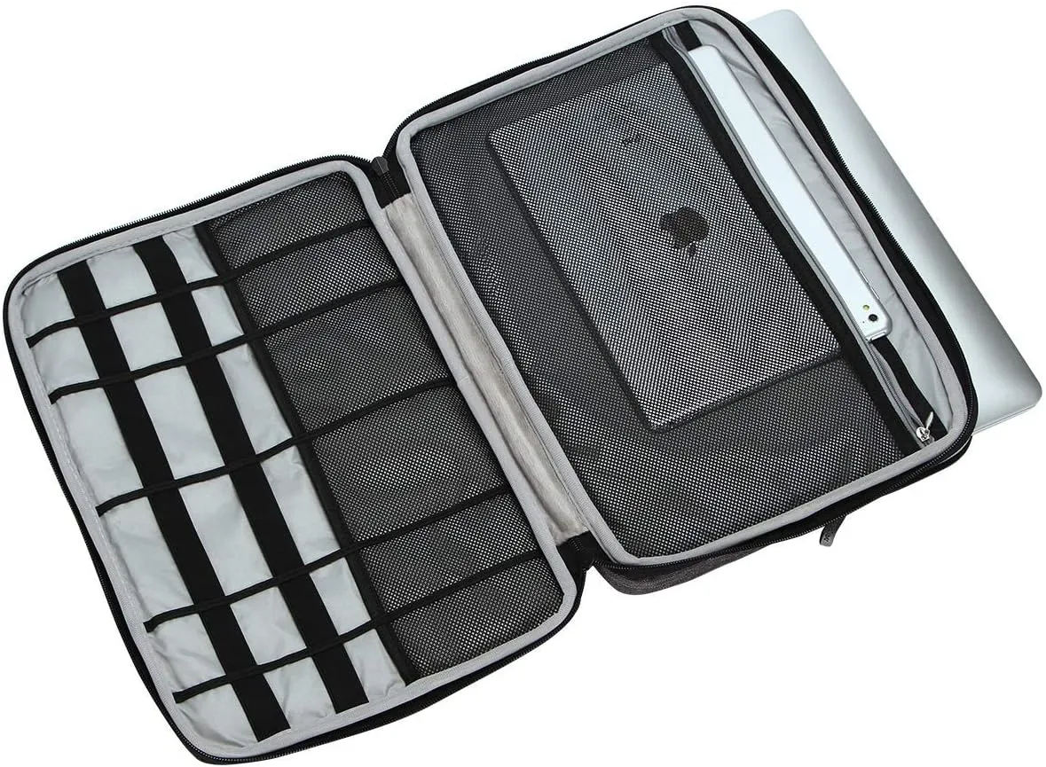 iCozzier 15-15.6 Inch Handle Electronic Accessories Strap Laptop Sleeve Case Bag Protective Bag for 15" MacBook Air/MacBook Pro/Pro Retina Cover - Black