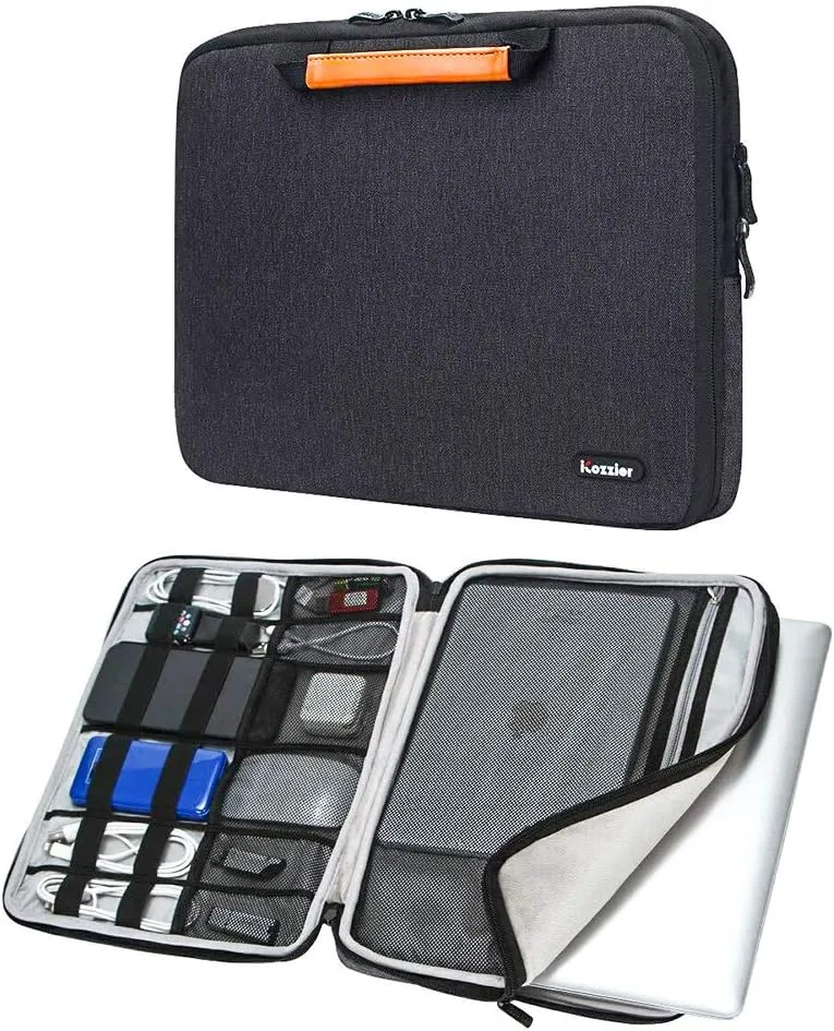 iCozzier 15-15.6 Inch Handle Electronic Accessories Strap Laptop Sleeve Case Bag Protective Bag for 15" MacBook Air/MacBook Pro/Pro Retina Cover - Black