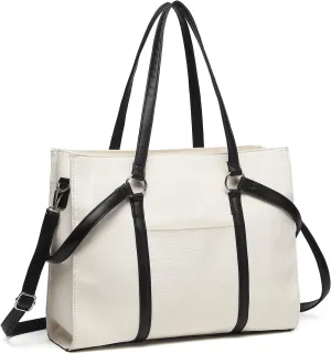IHAYNER Laptop Tote Canvas Laptop Shoulder Bag - 15.6 inch Women's Business Office Briefcase - Black