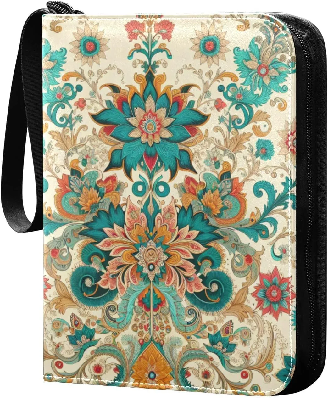 Indian Floral Card Binder 4 Pocket Trading Card Album Fits 400 Sports/Game Cards, PU Cover 3 Ring Card Collection with 50 Removable Sleeves