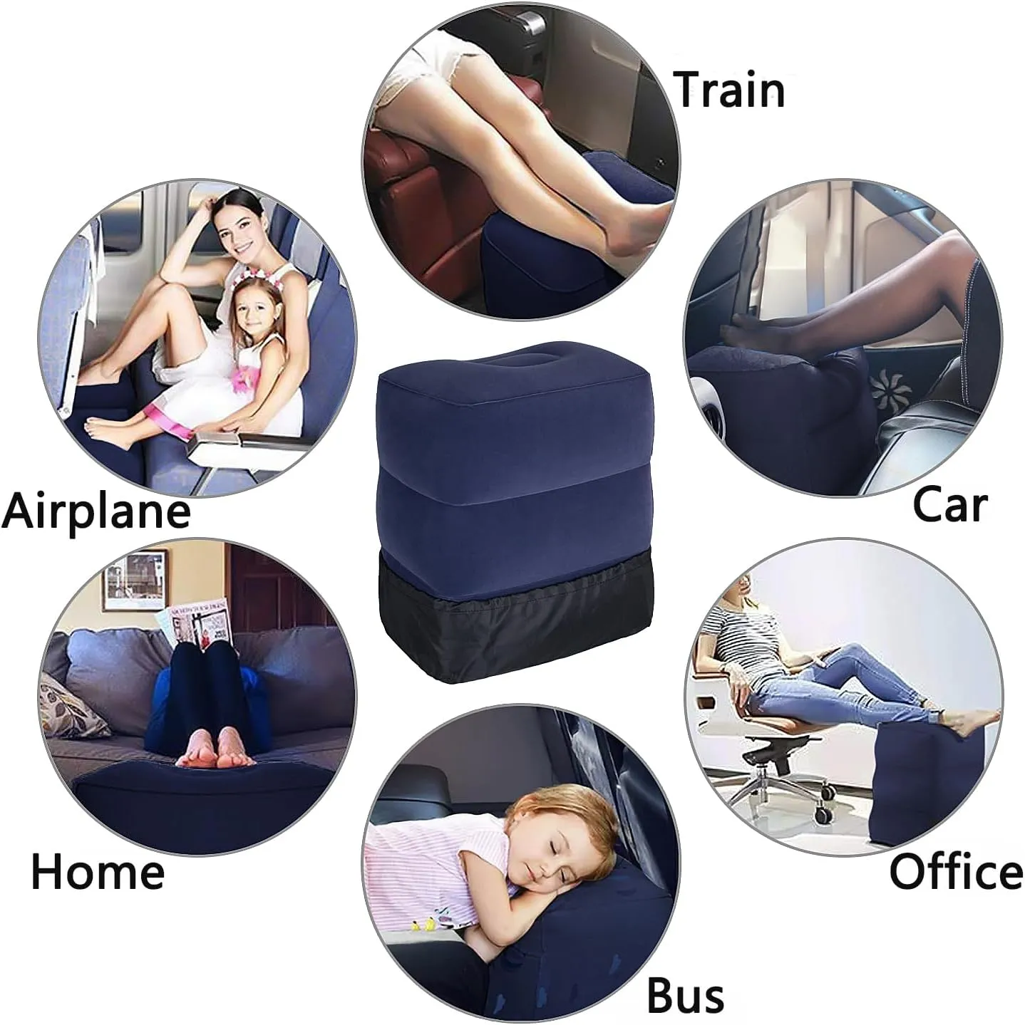 Inflatable Travel Foot Rest Pillow, Adjustable Height Leg Rest Pillow for Cars, Home, Office, Trains, Airplane, Make a Flat Bed for Baby, Kids, Toddlers, with 2in1 Storage Bag (1 Pack)