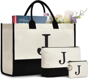 Initial Canvas Tote Bag Birthdays Gift for Women Mom Teacher Friend Bridesmaid,Custom for Wedding Beach Holidays